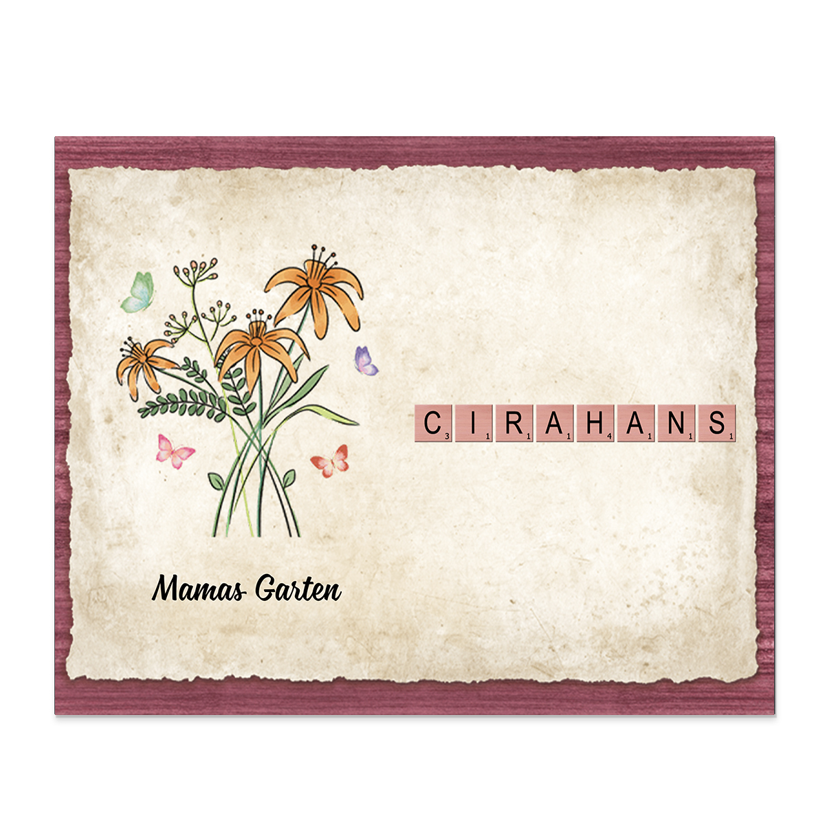 Kreuzworträtsel mit Holzrahmen, personalisierte Worte-Mamas Garten