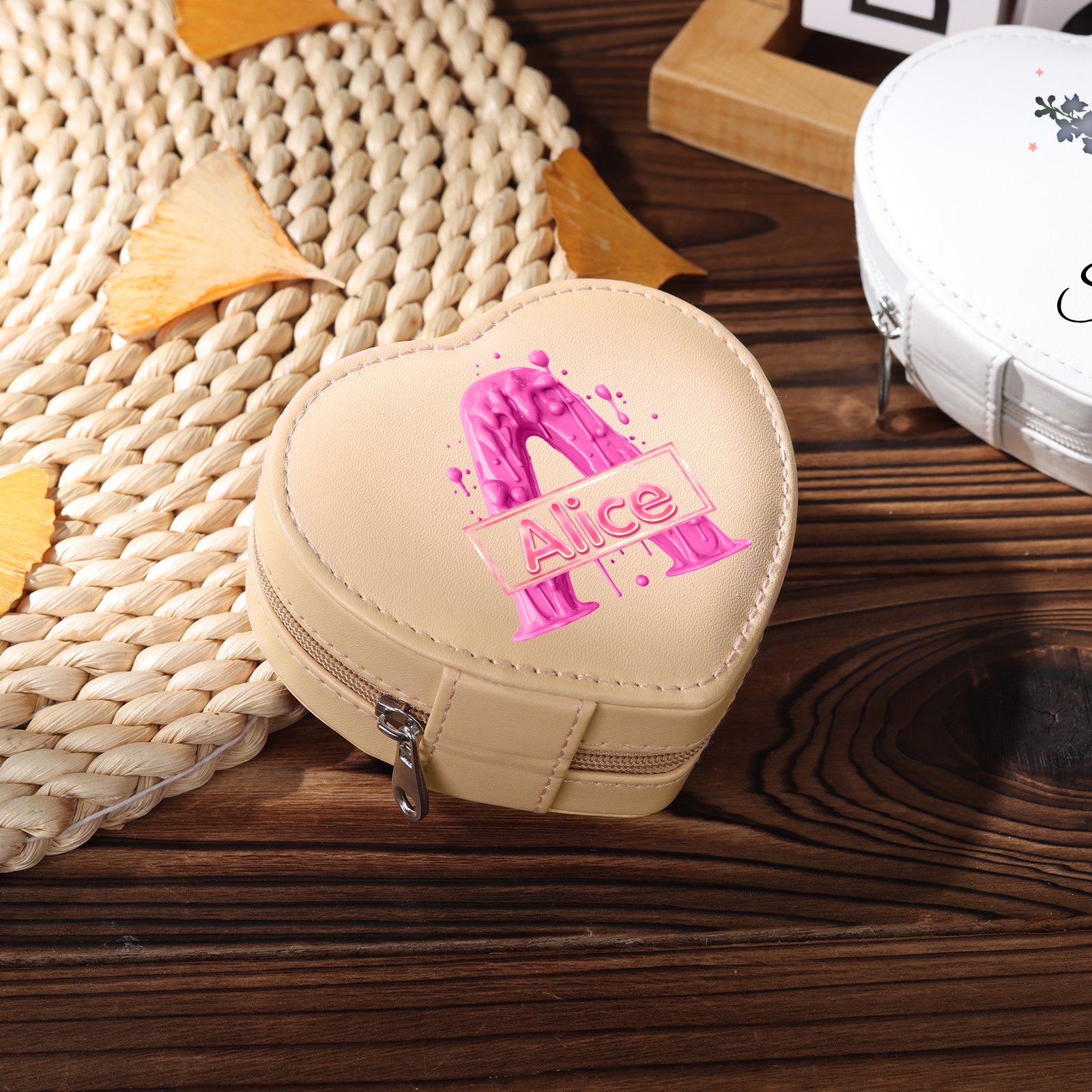 Personalisierter Name & Buchstabe Herz PU Leder Schmuckaufbewahrung Schmuckzubehör Aufbewahrungsbox für Schmuck