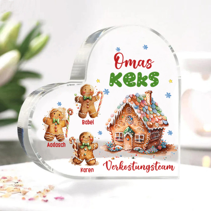 Personalisierte 3 Namen & Text Lebkuchenmann Familie Verkostungsteam Weihnachten Acryl-Deko-Schreibtischdekoration