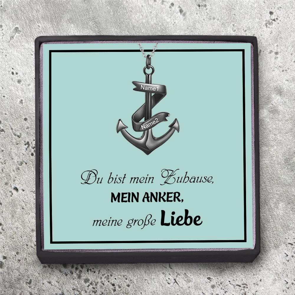925 Sterling Silber Personalisierte 2 Namen Anker Halskette-Geschenk mit Nachrichtenkarte