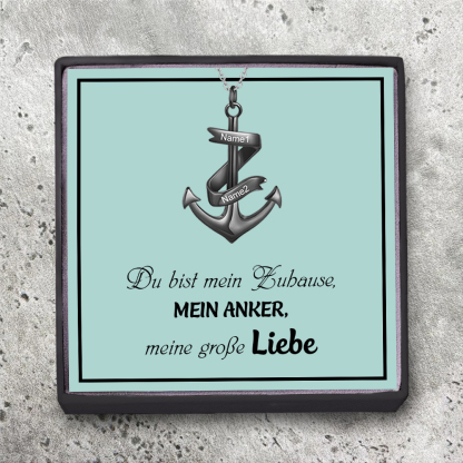 925 Sterling Silber Personalisierte 2 Namen Anker Halskette-Geschenk mit Nachrichtenkarte