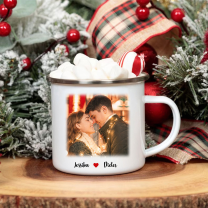 Emaille Tasse-Personalisierter Text & Foto Emaille Becher-für Paare