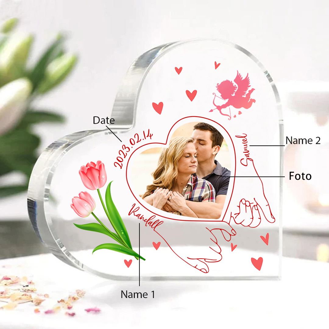 Personalisierte 2 Namen & Datum & Foto Acryl-Deko Schreibtischdekoration für Paar