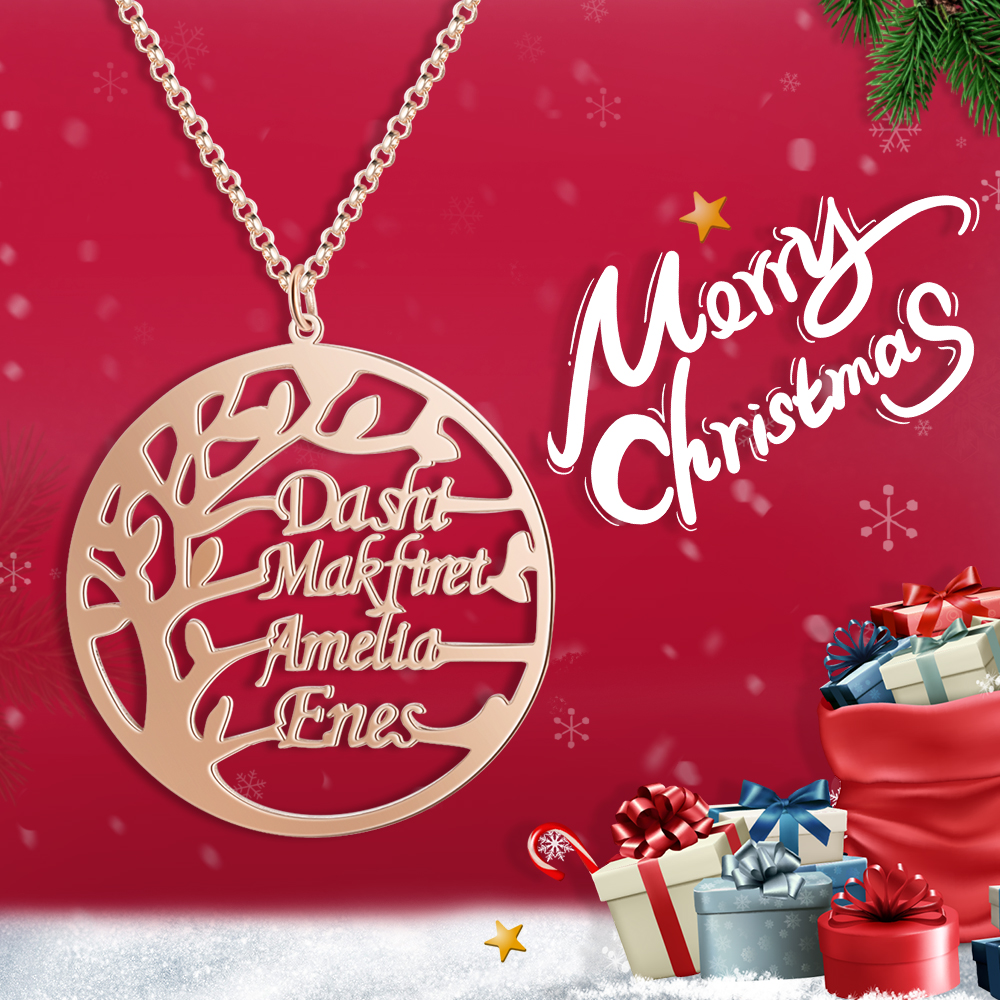 925 Sterling Silber Personalisierte 4 Namen Familienstammbaum Halskette