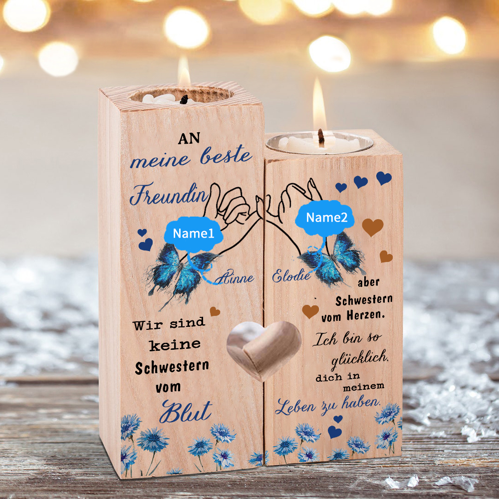 Personalisierbare 2 Namen Kerzenhalter-Wir sind keine Schwestern vom Blut, aber Schwestern vom Herzen-An meine beste Freundin Kerzenständer