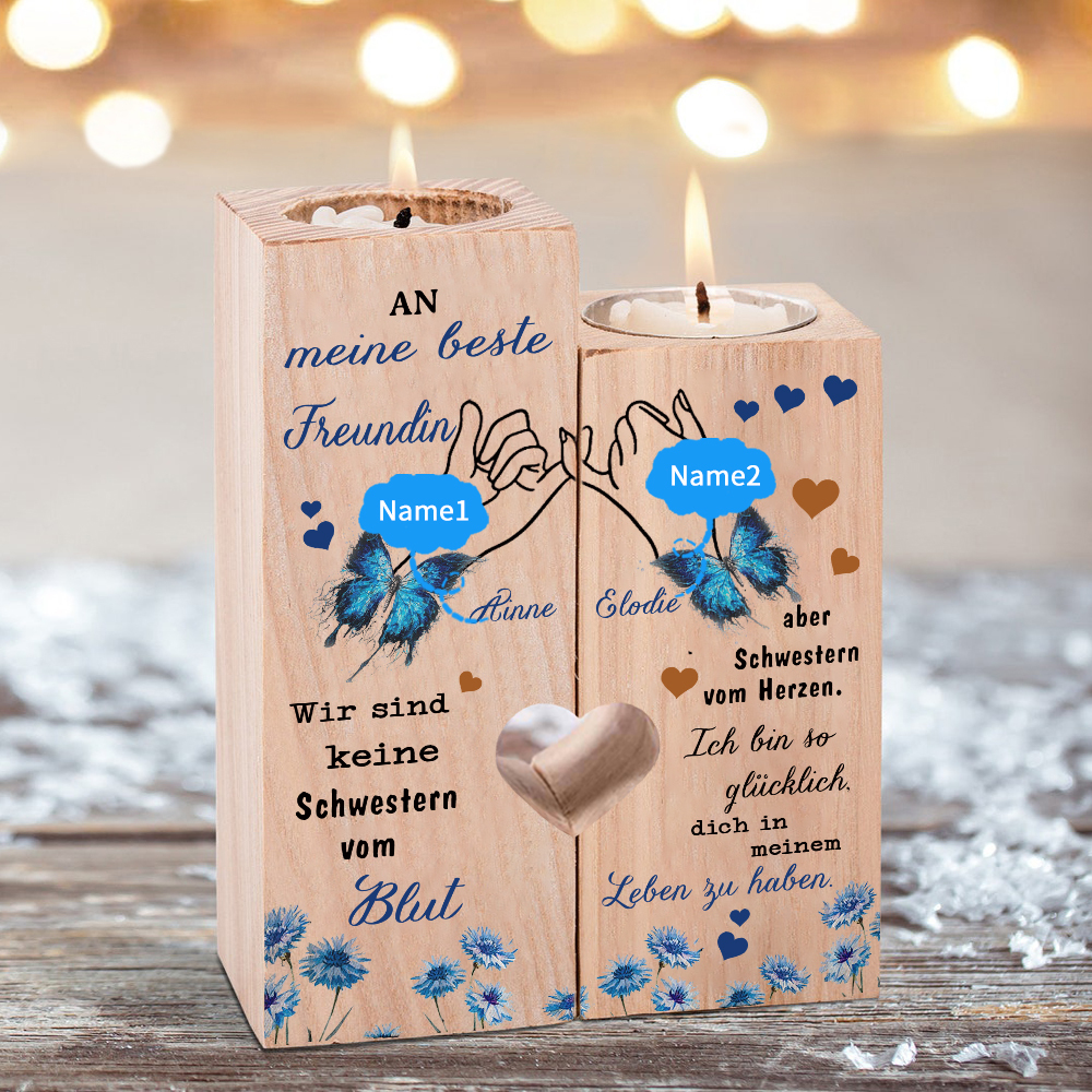 Personalisierbare 2 Namen Kerzenhalter-Wir sind keine Schwestern vom Blut, aber Schwestern vom Herzen-An meine beste Freundin Kerzenständer