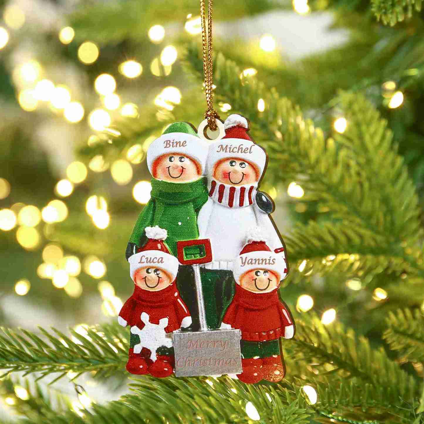 Holz Personalisierte 4 Namen & Jahr Schneeschaufelteam Weihnachtsornament Weihnachtsbaum Anhänger mit 4 Familienmitgliedern