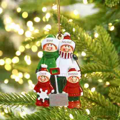 Holz Personalisierte 4 Namen & Jahr Schneeschaufelteam Weihnachtsornament Weihnachtsbaum Anhänger mit 4 Familienmitgliedern