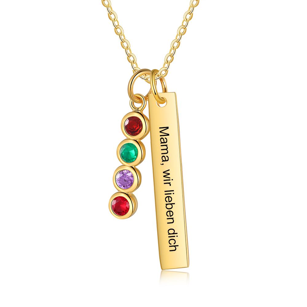 Personalisierter Text & 4 Geburtssteine rechteckige Golden Halskette