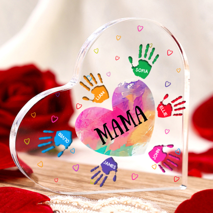 Personalisierte 6 Namen & Text Herz Familie Acryl-Deko Schreibtischdekoration für Mutter