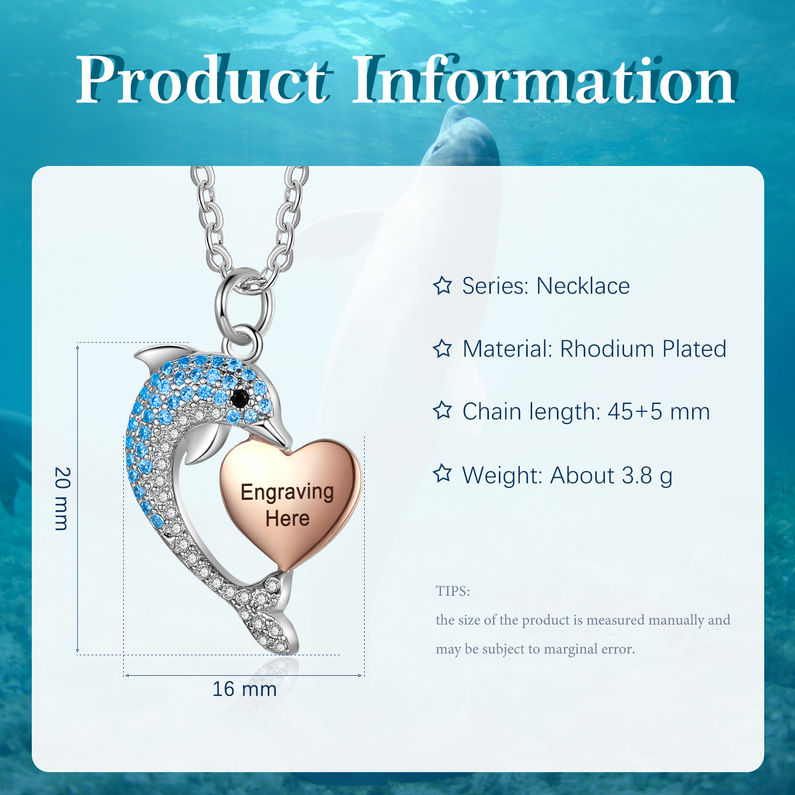 Gravur 1 Name Delphin Herz Halskette - Mutter ♡ Tochter ♡ Schwester Geschenk