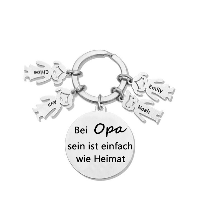 Gravur 4 Namen & Wunschtext Familie Schlüsselanhänger - Dieser Vater ( oder Mutter, Opa, Oma, usw. ) Gehört zu ...