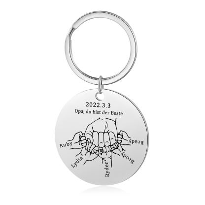 Personalisierbarer Text & Datum & 5 Namen Faust Schlüsselanhänger-Geschenk für Großvater
