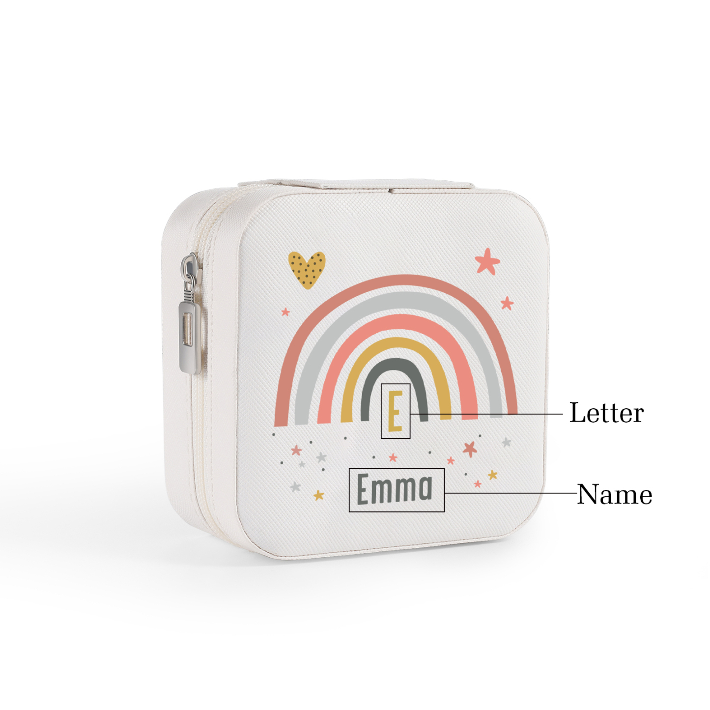 Personalisierbarer Name Pu Leder Regenbogen Kinder Schulanfang Geschenk Schmuckaufbewahrung Schmuckzubehör Aufbewahrungsbox für Schmuck