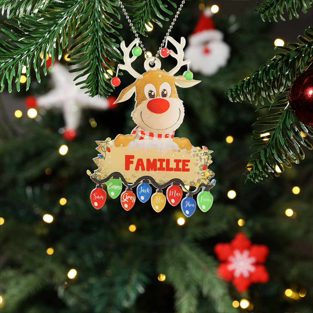 Acryl Personalisierte 8 Namen & Text Rentier Weihnachtsornament Weihnachtsbaum Anhänger