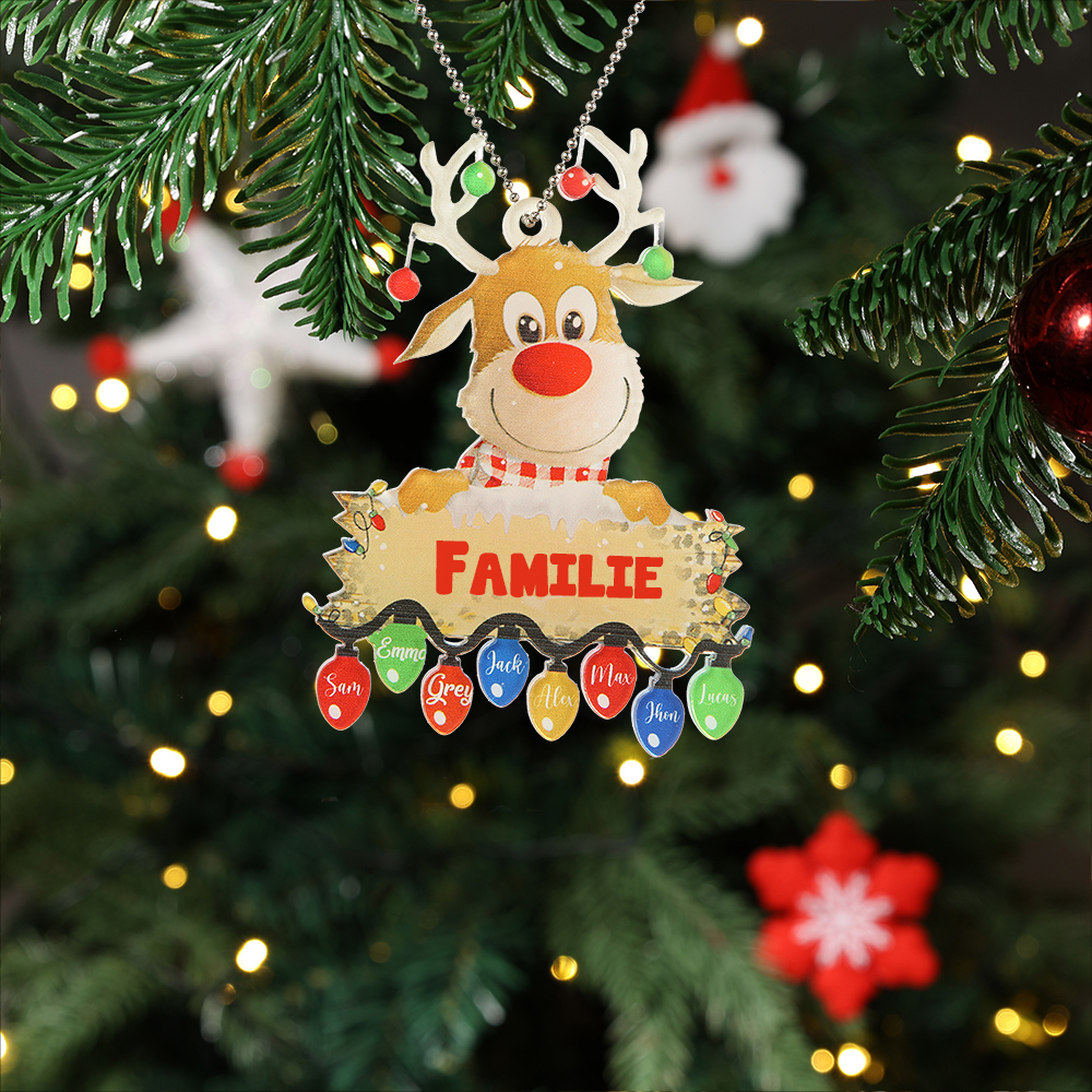Acryl Personalisierte 8 Namen & Text Rentier Weihnachtsornament Weihnachtsbaum Anhänger