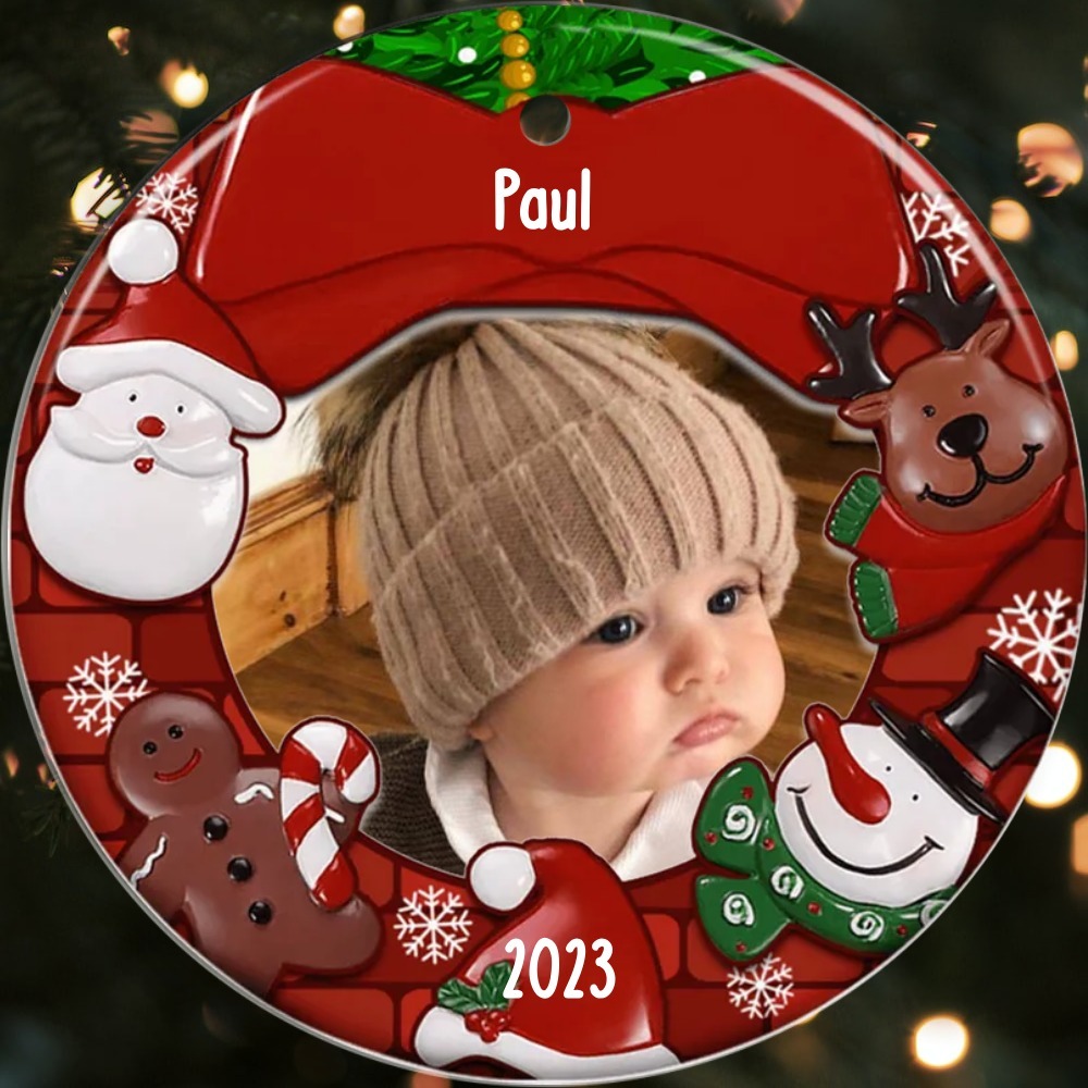 Acryl Weihnachtsornament-Personalisiertes Foto & Name & Jahr Rund Baby Ornament/Schlüsselanhänger mit Schlüsselring