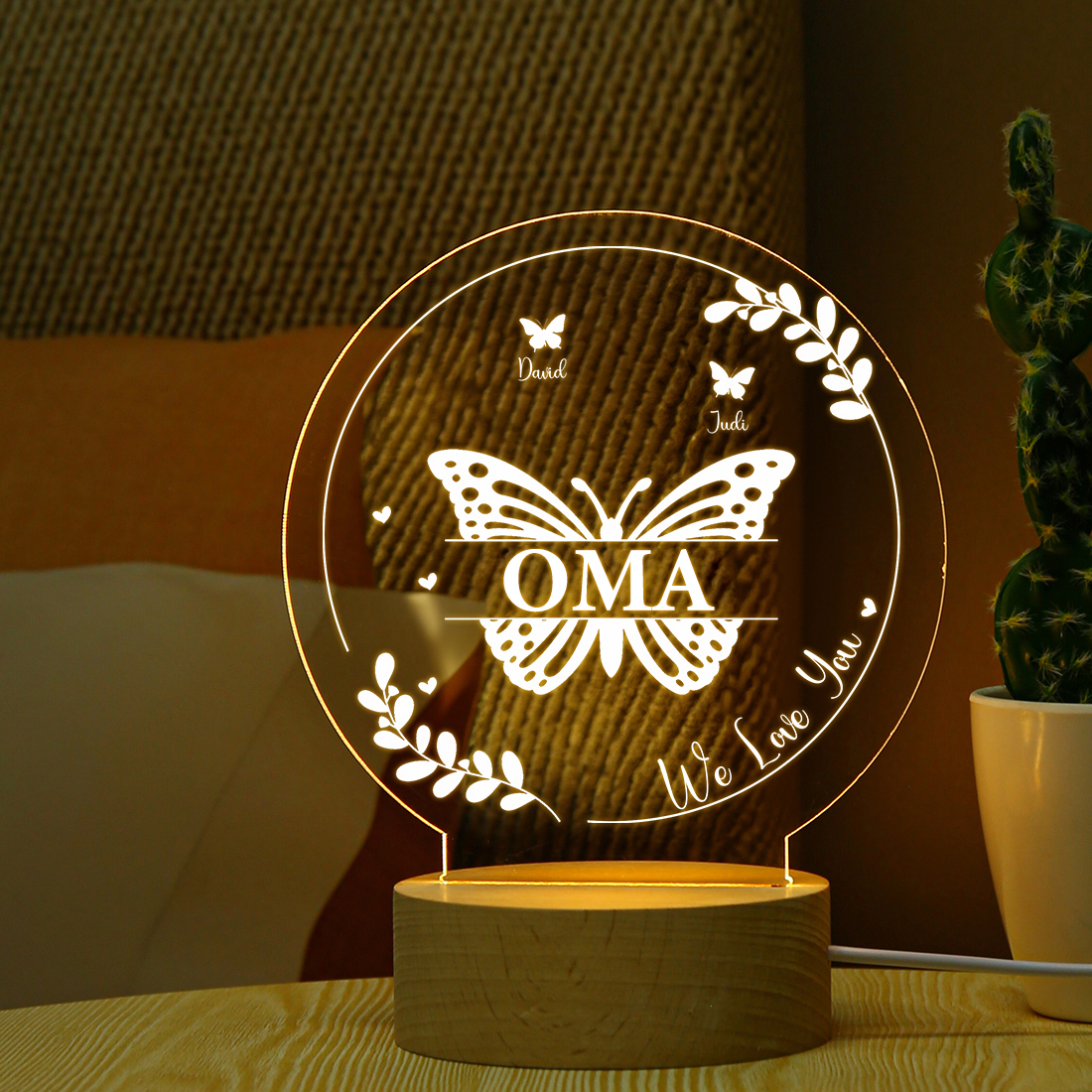 Personalisierte 2 Namen & Text Schmetterling Nachtlicht Geschenk für Familie