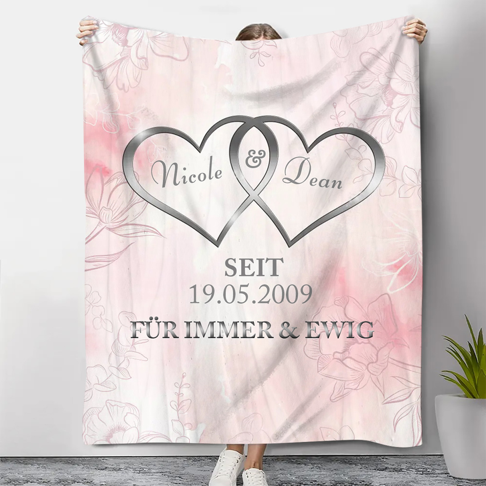 Personalisierte 2 Namen & Texte & Datum Herz Blume Decke - Für Paare