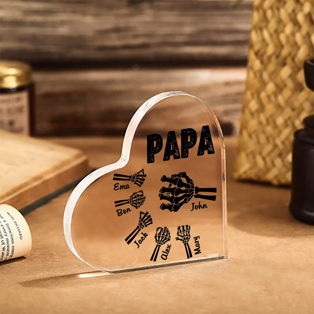 Personalisierte 6 Namen Acryl-Deko Papa Skelett Hand Schreibtischdekoration für Vater