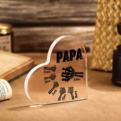 Personalisierte 6 Namen Acryl-Deko Papa Skelett Hand Schreibtischdekoration für Vater