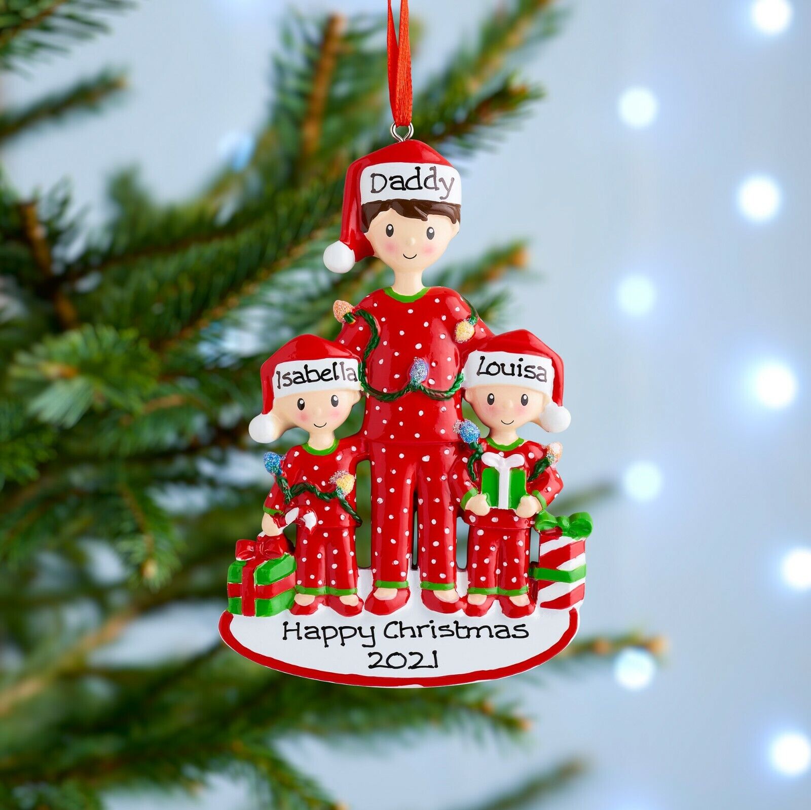 Holz Weihnachtsornament-Personalisierte 2 Namen Text Weinhachten Vater & Kind-Kostüm Ornament