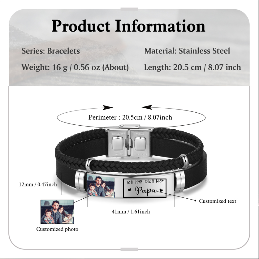 Herren Personalisierter 1 Text & Foto-Leder Armband