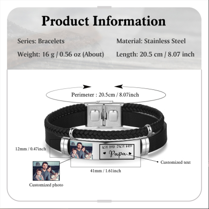 Herren Personalisierter 1 Text & Foto-Leder Armband