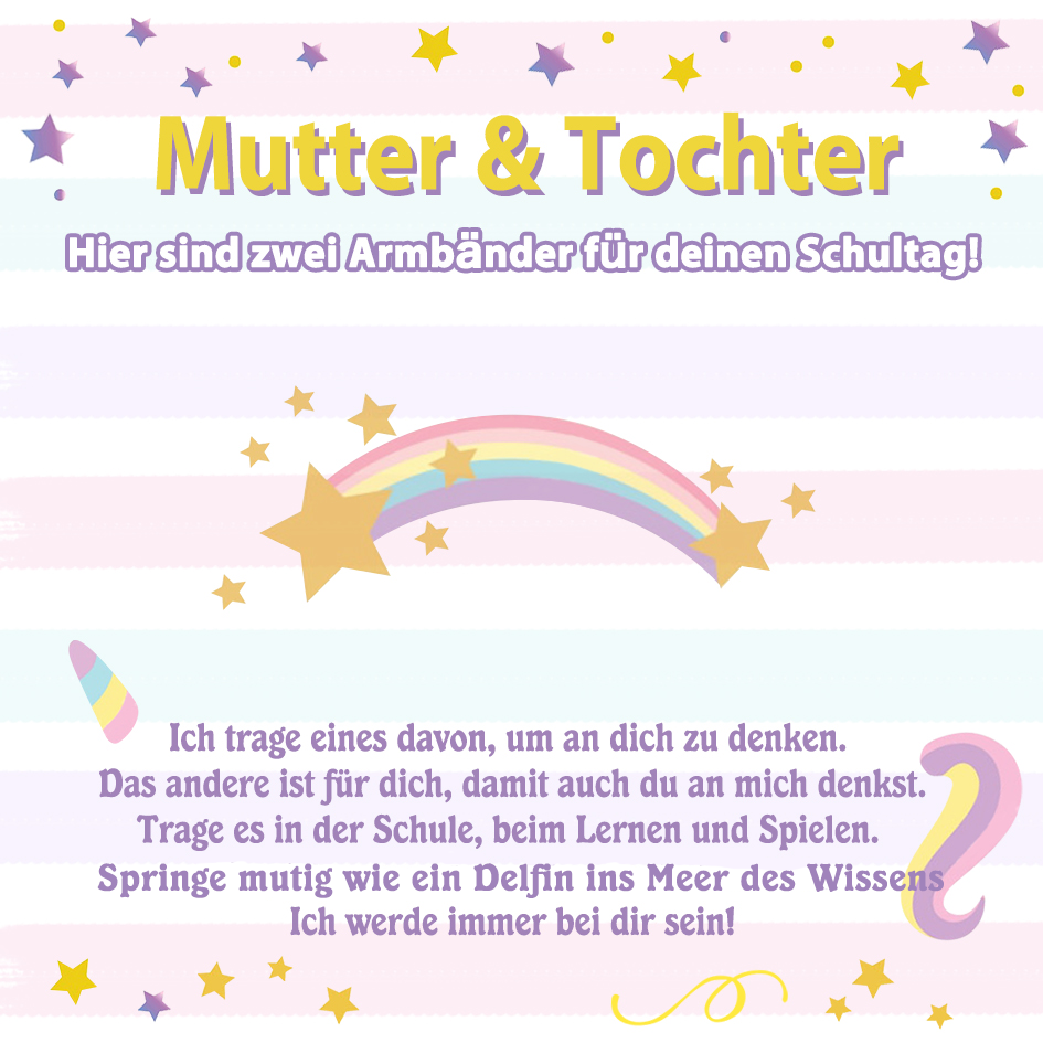 Delfin Armbänder Set mit 2 Ketten-Mutter & Tochter Springe mutig wie ein Delfin ins Meer des Wissens-Schulanfang Geschenk mit Nachrichtenkarte