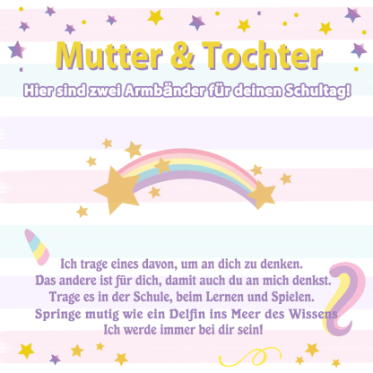 Delfin Armbänder Set mit 2 Ketten-Mutter & Tochter Springe mutig wie ein Delfin ins Meer des Wissens-Schulanfang Geschenk mit Nachrichtenkarte