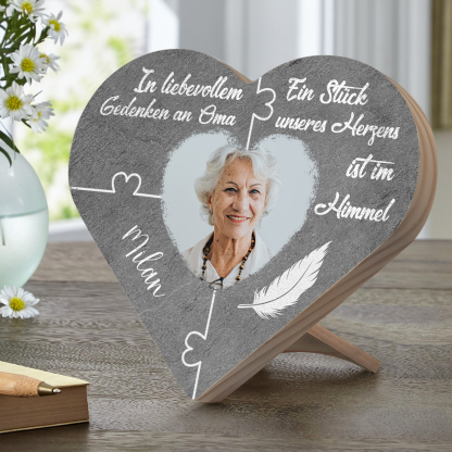 Personalisiertes Foto & Name Trauer Herzholz-Deko-In liebevollem Gedenken an Oma-Schreibtischdekoration Holz Ornament