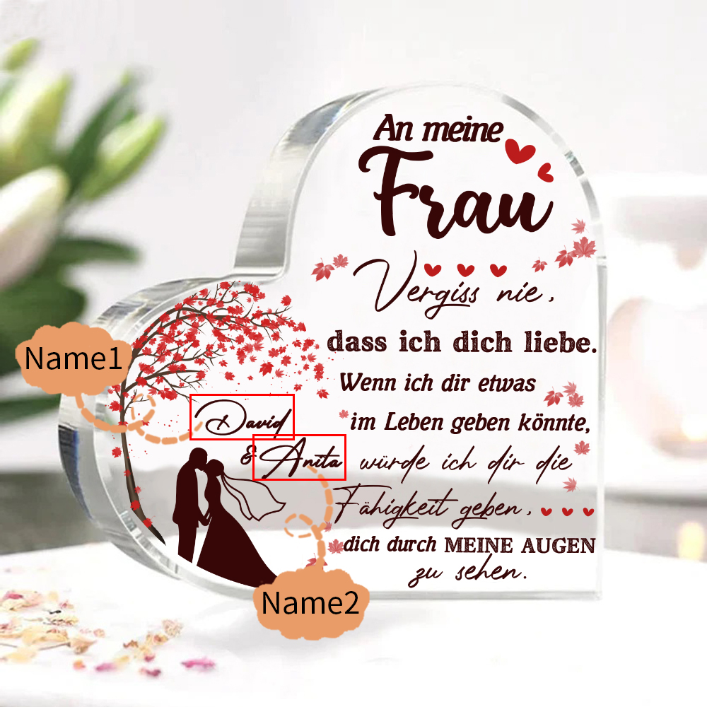 Personalisierte 2 Namen & Foto & Datum Acryl-Deko-An meine Frau Vergiss nie, dass ich dich liebe-Schreibtischdekoration für Paar