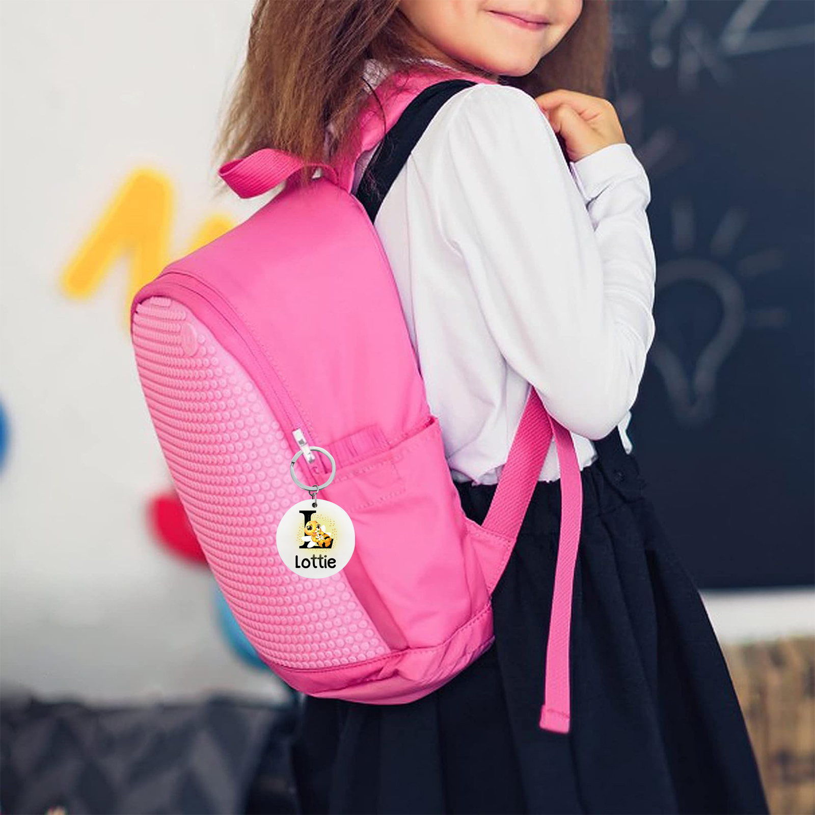 Personalisierter 1 Name & Buchstabe Biene Schulanfang Schlüsselanhänger für Schulkind aus Edelstahl+Holz+Acryl 