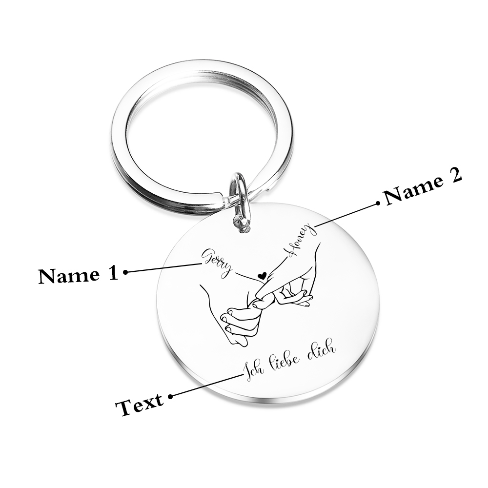 Personalisierbare 2 Namen & Text Pinky schwören Metall Paar Schlüsselanhänger