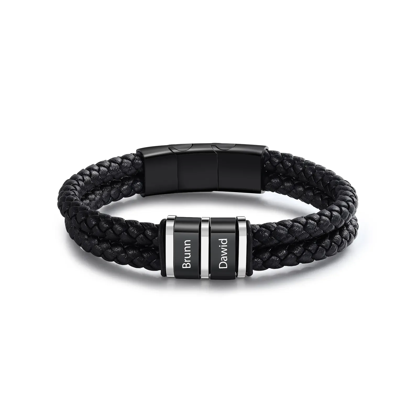 Herren Personalisierte 1-5 Namen Doppellagiges Geflochtenes Leder Armband