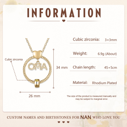 Personalisierter 1 Name Gravur "OMA" Halskette mit 1 Geburtsstein