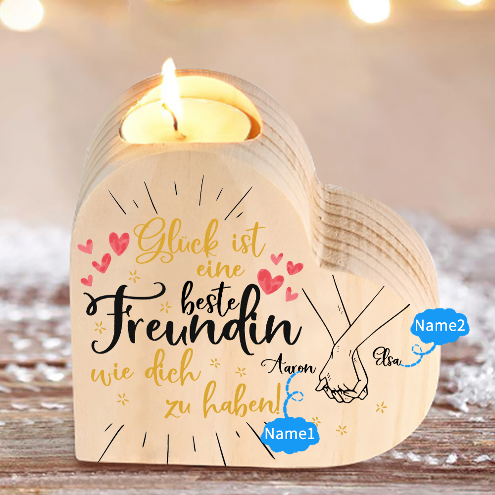 Herzform Kerzenhalter-Personalisierte 2 Namen -Glück ist eine beste Freundin wie dich zu haben-Freundschaft Kerzenständer
