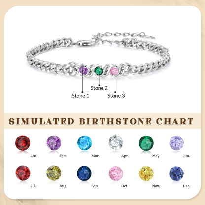 Personalisiertes Cuban Link Armband mit 1–5 Namen und Geburtssteinen
