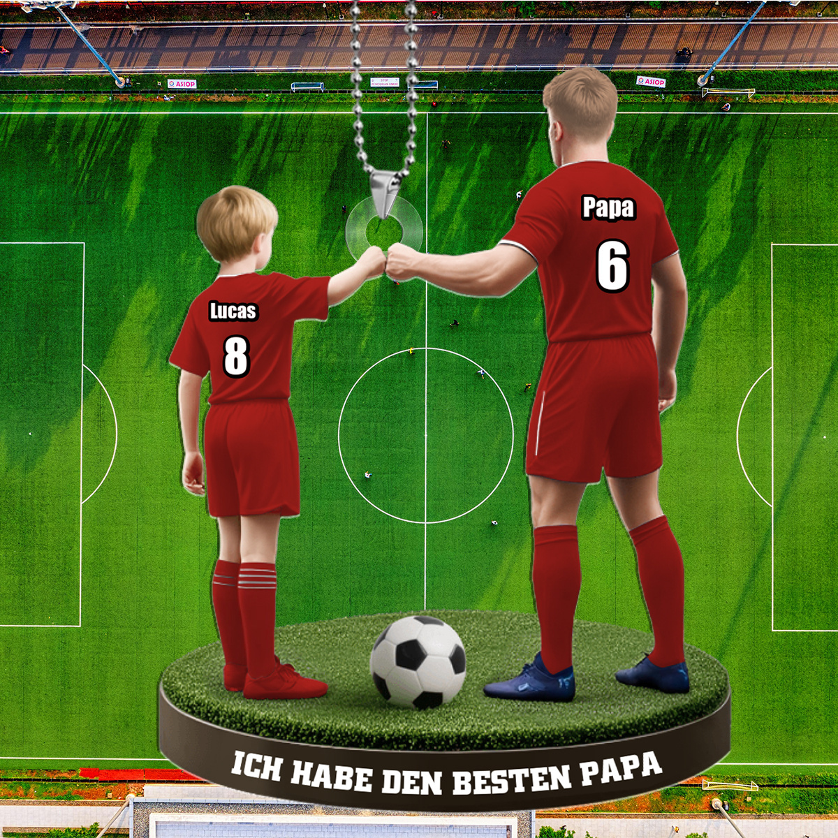 Personalisierter Fußball-Autoanhänger aus Acryl für Papa – Vater-Sohn-Fußball mit Name, Trikotnummern & Wunschtext