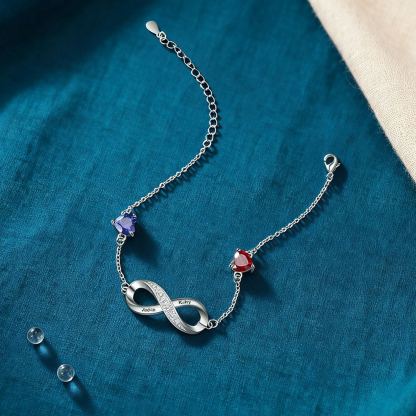 Personalisierter Infinity Armband mit 2 Namen 2 Geburtssteinen