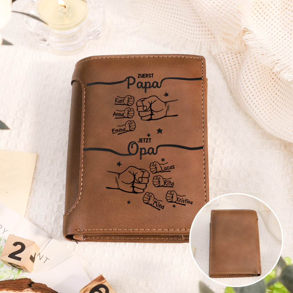 Herren Personalisierte 3-10 Namen PU-Leder-Geldbörse Papa- zuerst Papa, jetzt Opa- Geschenk für Papa/ Ehemann