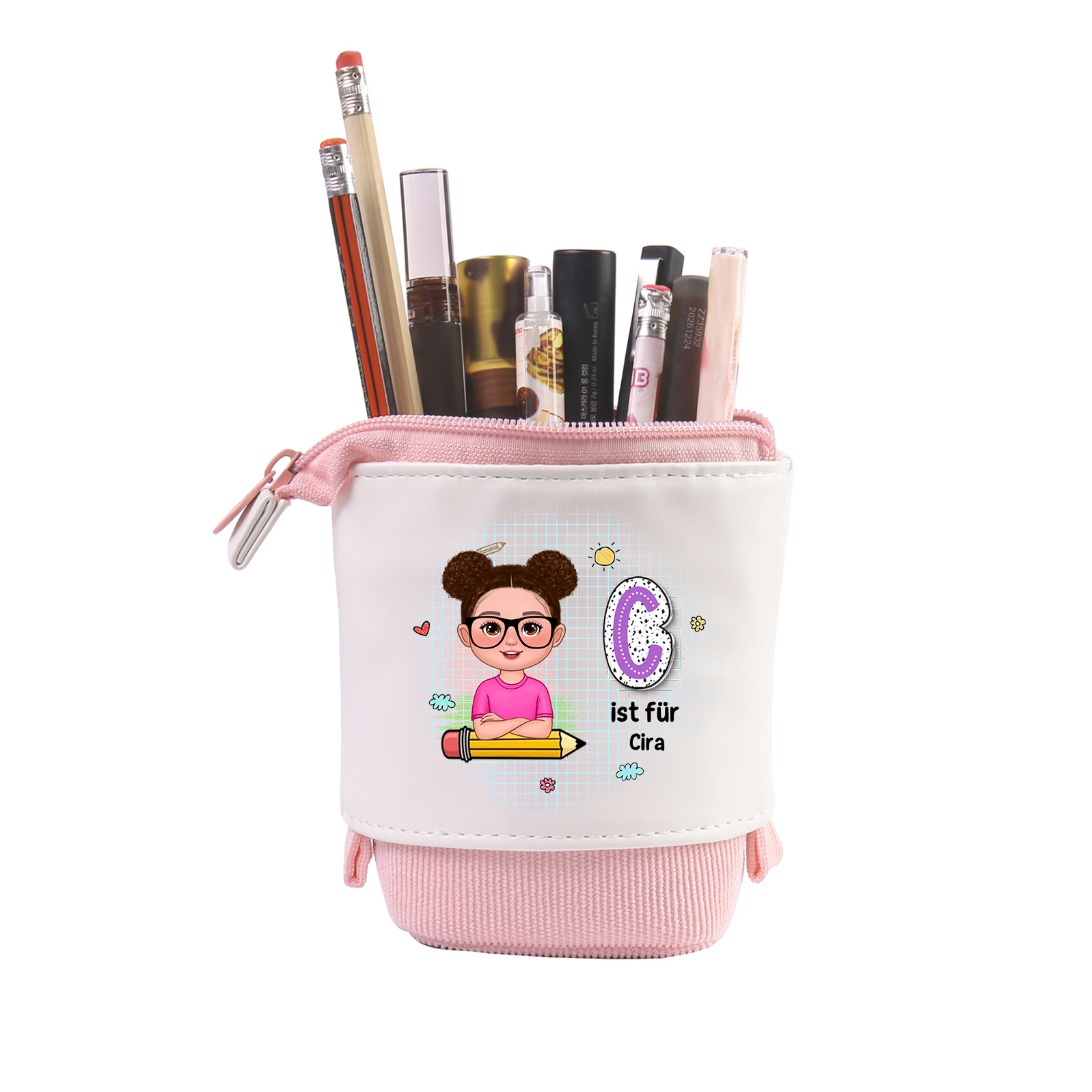 Personalisierter Name in 4 Farben Leinwand PU-Leder Stifteetui Stifttasche für Mädchen