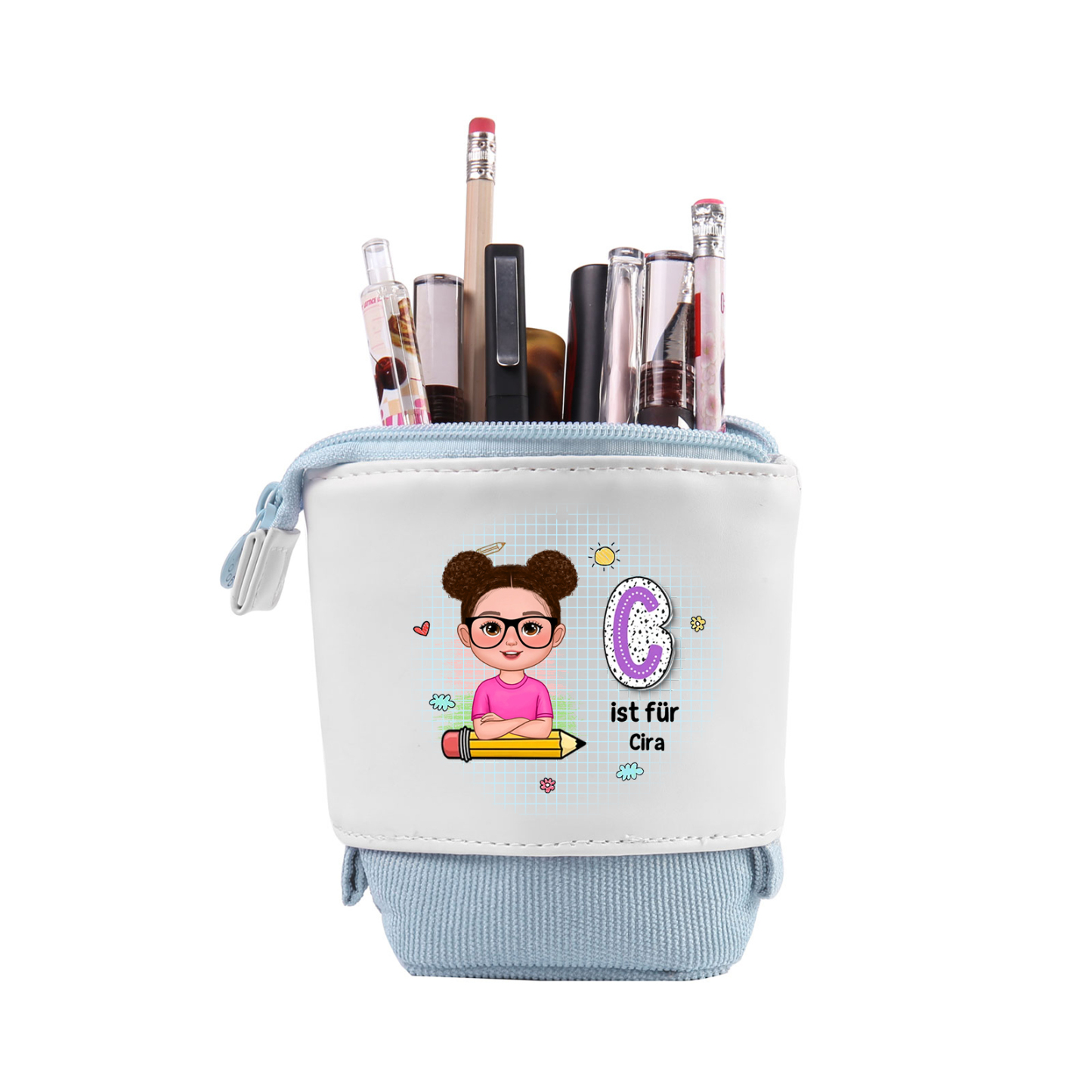 Personalisierter Name in 4 Farben Leinwand PU-Leder Stifteetui Stifttasche für Mädchen