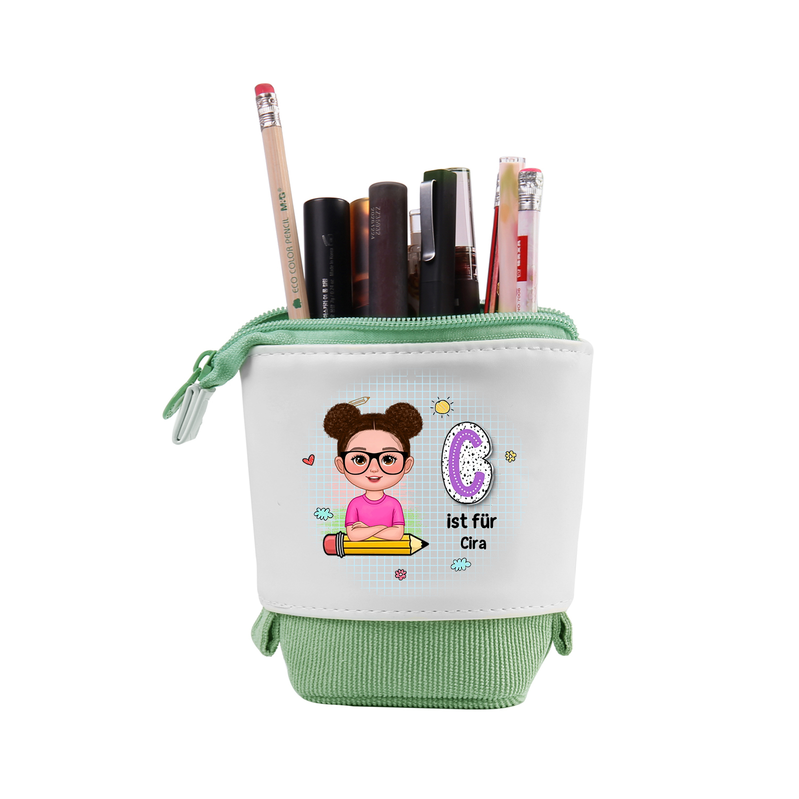 Personalisierter Name in 4 Farben Leinwand PU-Leder Stifteetui Stifttasche für Mädchen