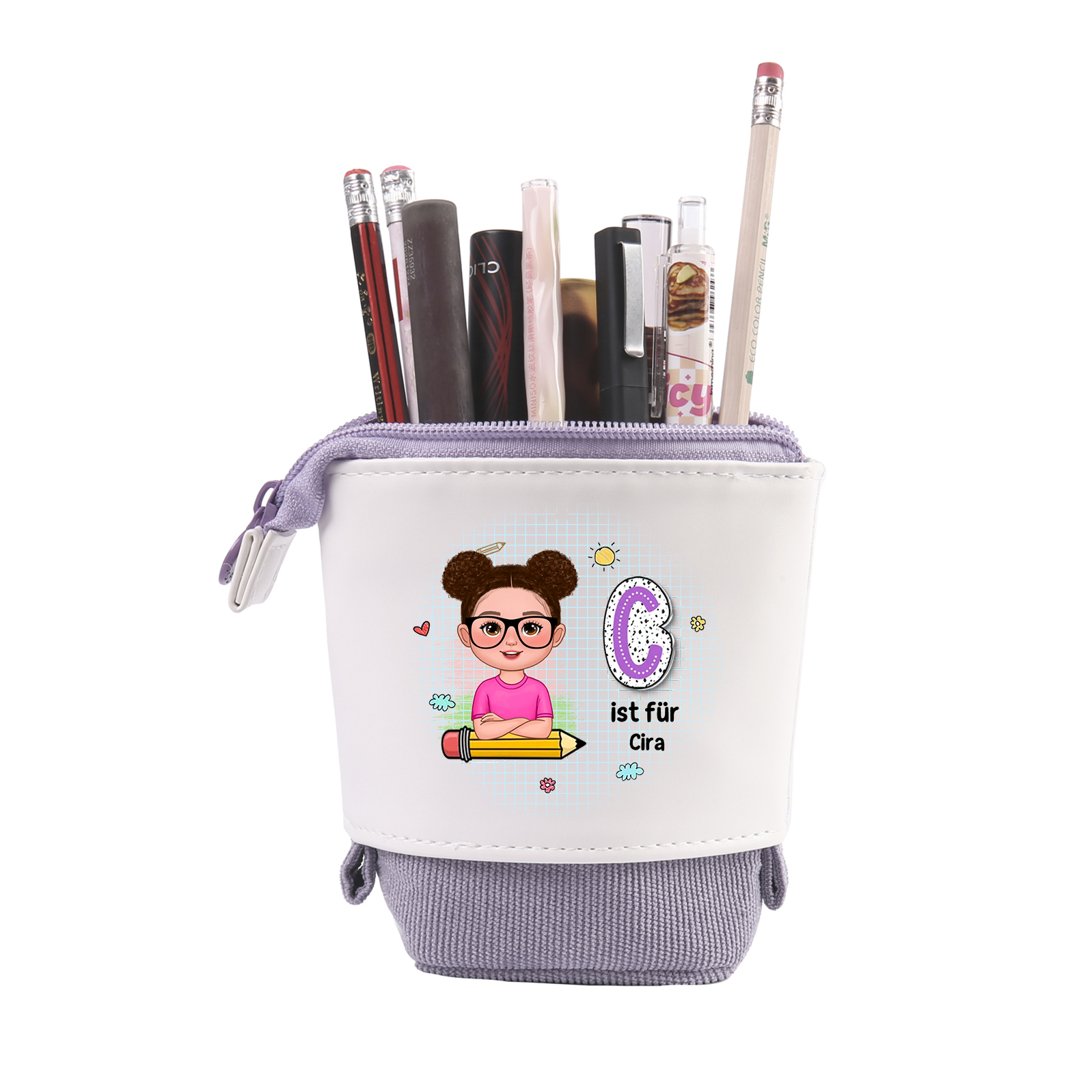 Personalisierter Name in 4 Farben Leinwand PU-Leder Stifteetui Stifttasche für Mädchen