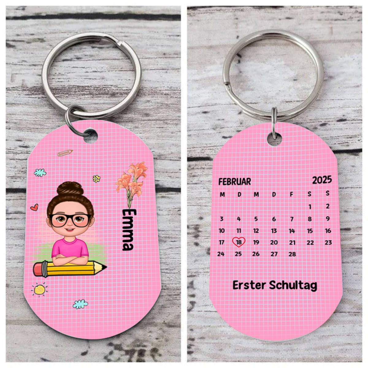 Personalisierbare Datum & Muster Schlüsselanhänger-Mein erster Schultag