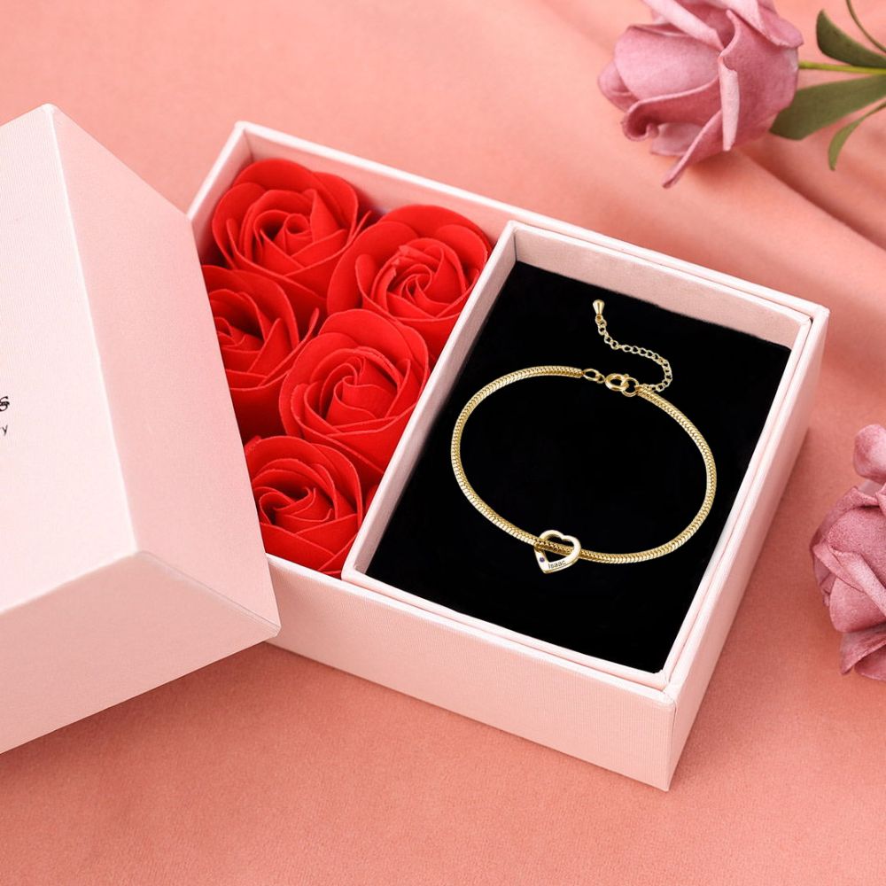 Personalisierte Herz Fußkette mit eingravierten 1-5 Namen & 1-5 Geburtssteinen-Geschenk für Frauen