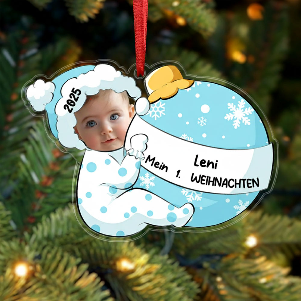 Acryl Weihnachtsornament – Personalisierter 1 Name & Foto & Jahr & Ordinalzahl Baby Weihnachtsanhänger