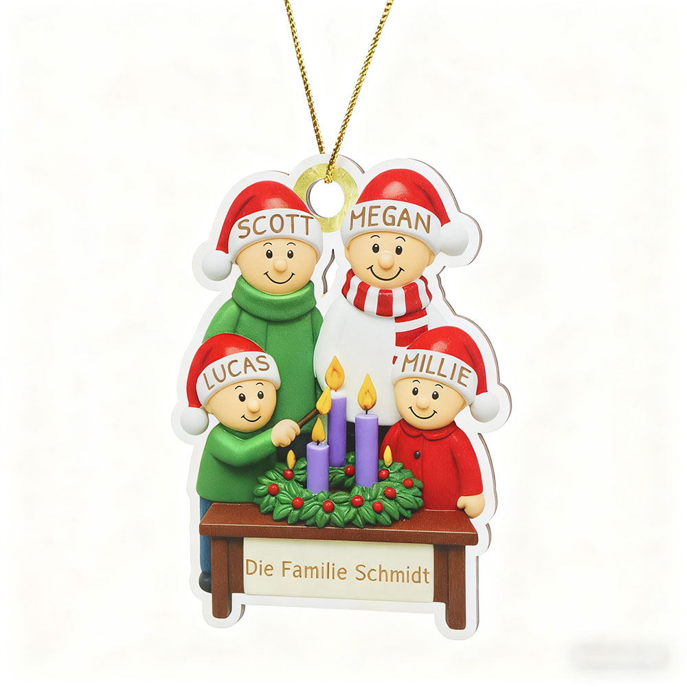 Personalisierter Christbaumanhänger Adventskranz für Familie – Weihnachtsgeschenk mit 4 Namen