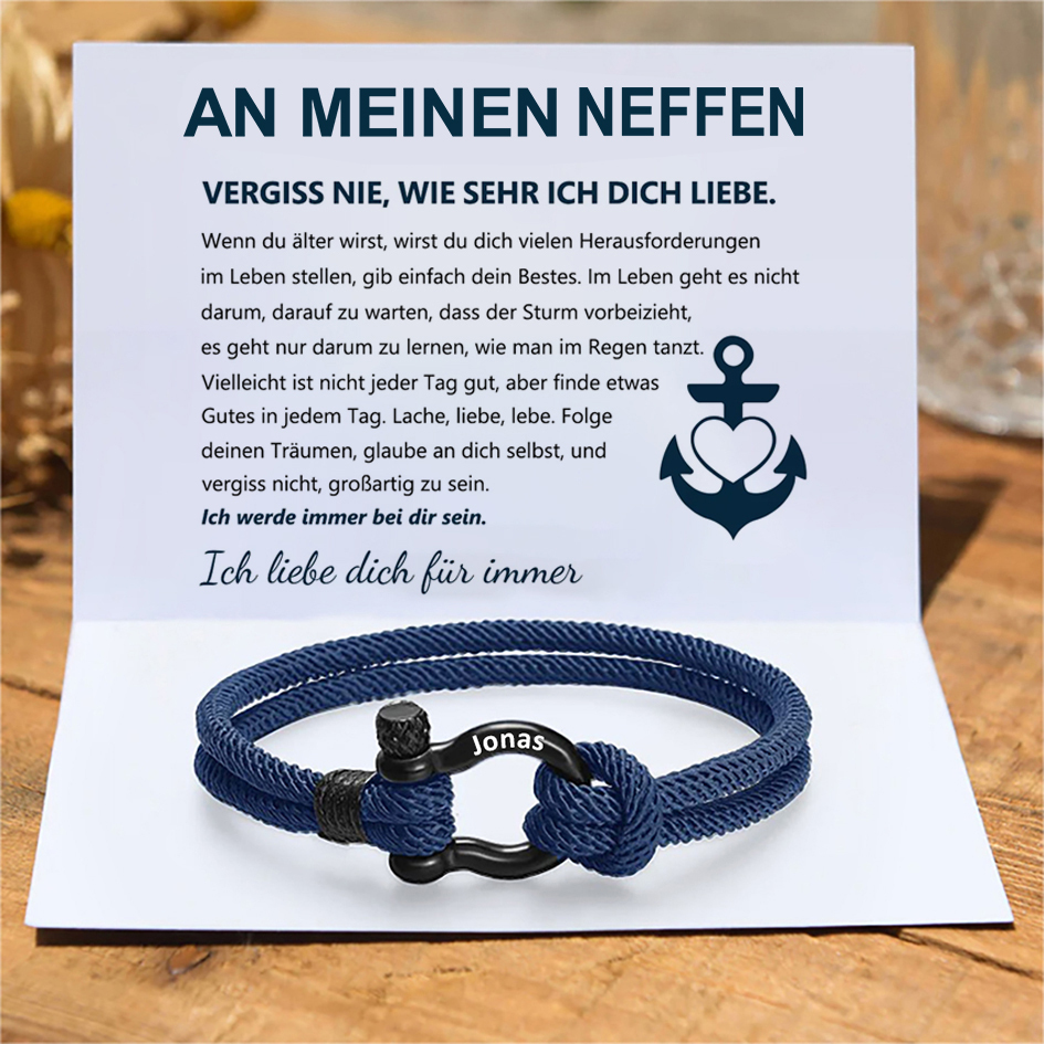 Personalisierbares 1 Name Handseil Armband-An meinen Neffe Ich werde immer bei dir sein-Geschenk mit Nachrichtenkarte